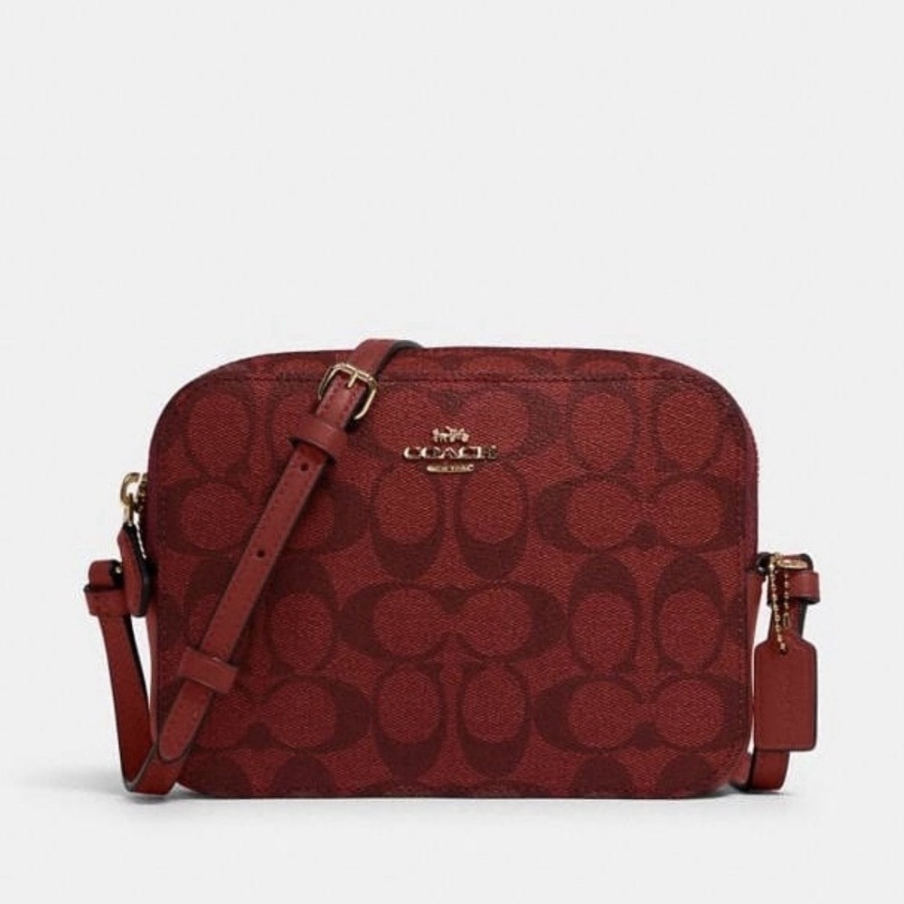 Coach Mini Camera Bag Red Crossbody Signature C Coated Canvas Leather 91677